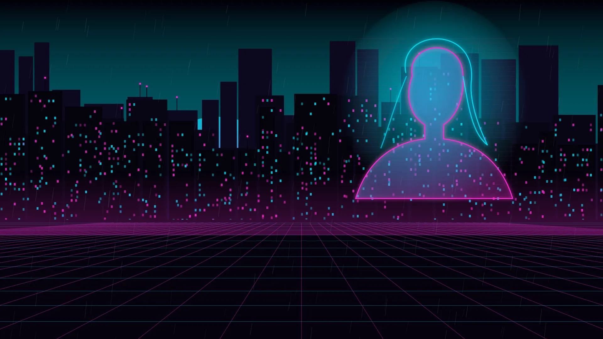 Cyberpunk city at night with a holographic AI companion
